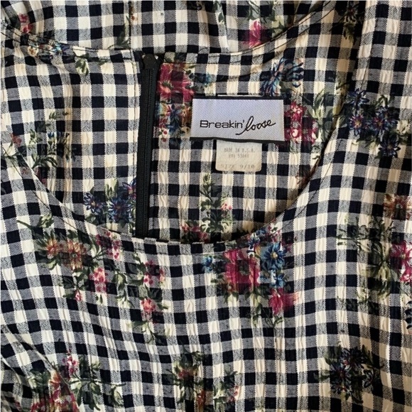 Vintage 90s Black and White Gingham Floral Maxi Dress - Picture 9 of 10